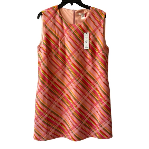 FRANCES VALENTINE LILLY SHIFT DRESS CANDY RIBBON PLAID NWT LG ELEGANT RETRO 60’s - Picture 2 of 12